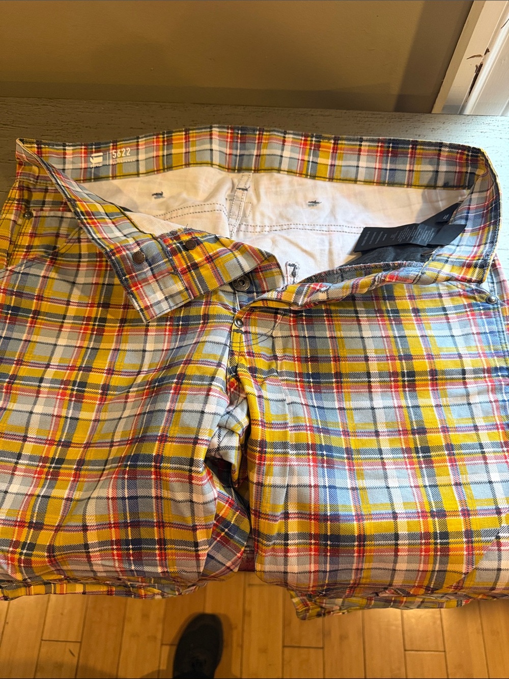 RAW Yellow Plaid Shorts 3d tapered